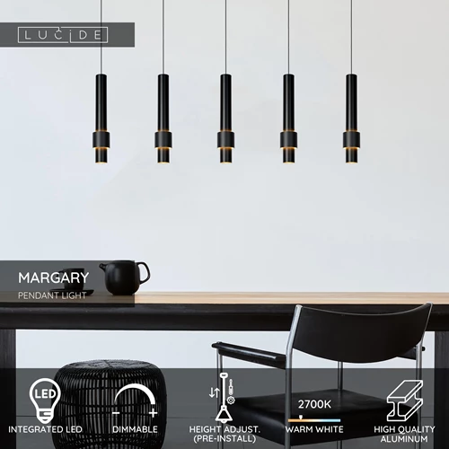 Lucide MARGARY - Pendant light - LED Dim. - 5x4,2W 2700K - Black - USP